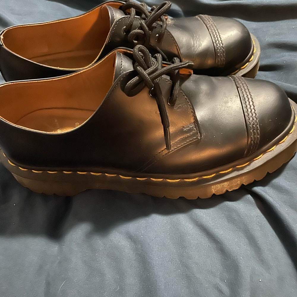 Dr. Martens Black Oxford Shoes with Yellow Stitching